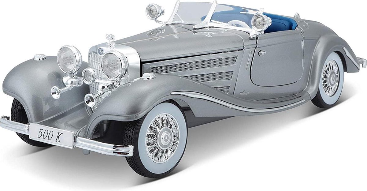 Mercedes-Benz 500K Typ Specia lroadster 1936 (Zilver) (32 cm) 1/18 Maisto Premiere Edition  - Modelauto - Schaalmodel - Modelauto - Miniatuurauto - Miniatuur autos