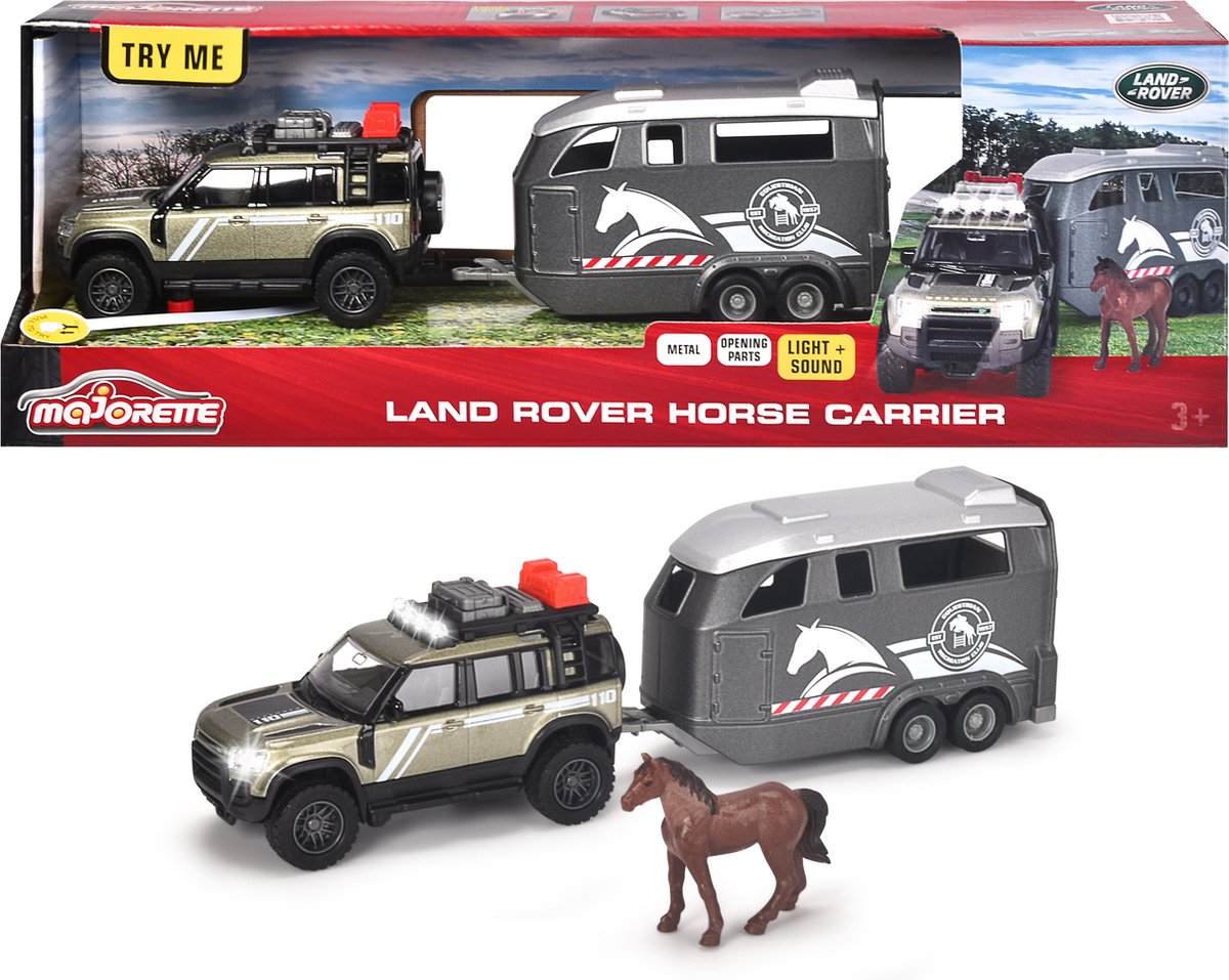 Majorette Grand Series - Land Rover Paardentrailer - Metaal - Licht en Geluid - 25 cm - Speelgoedvoertuig