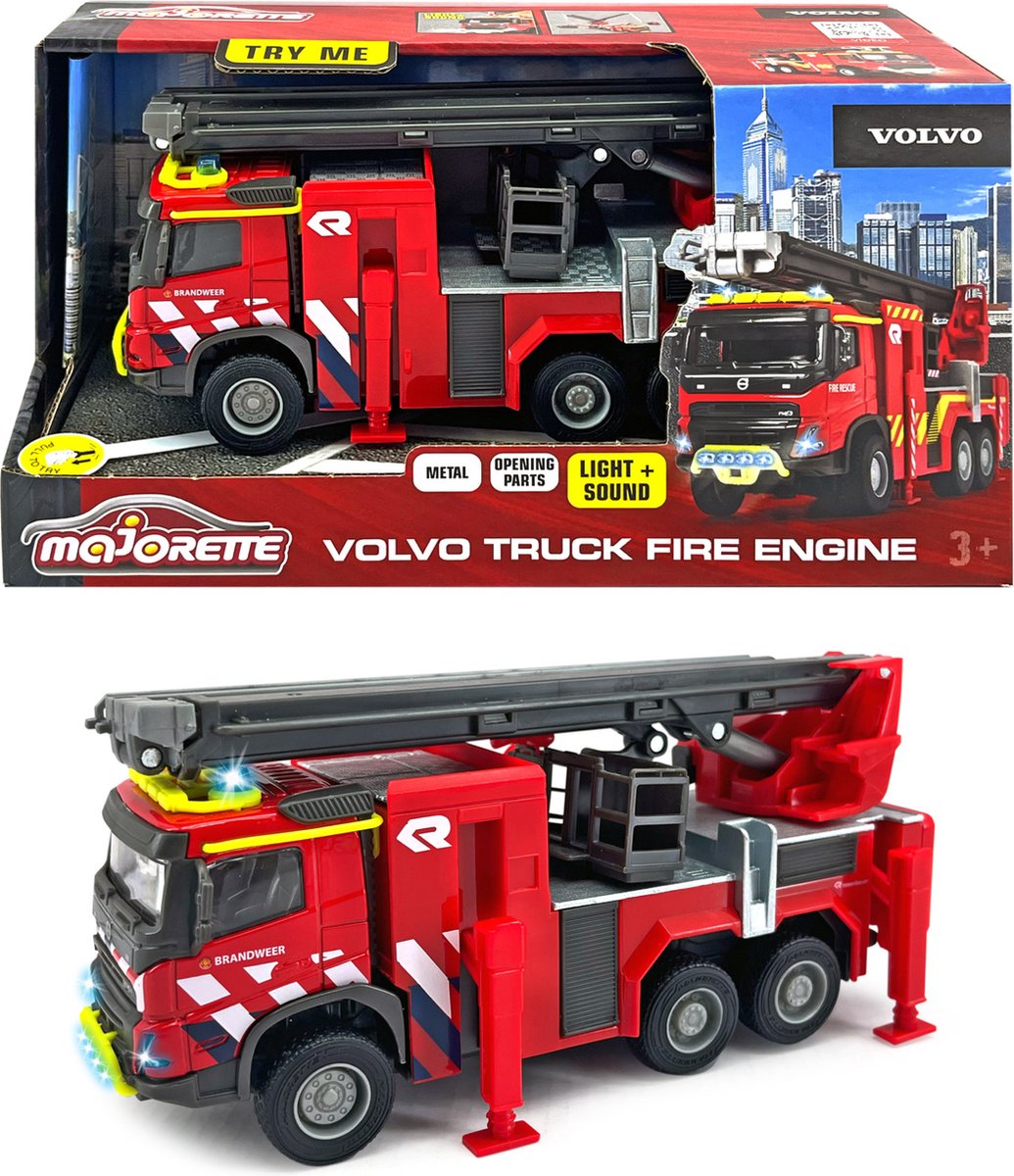 Majorette Grand Series - Volvo FMX Brandweerwagen NL - Metaal - Licht en Geluid - 19 cm - Speelgoedvoertuig