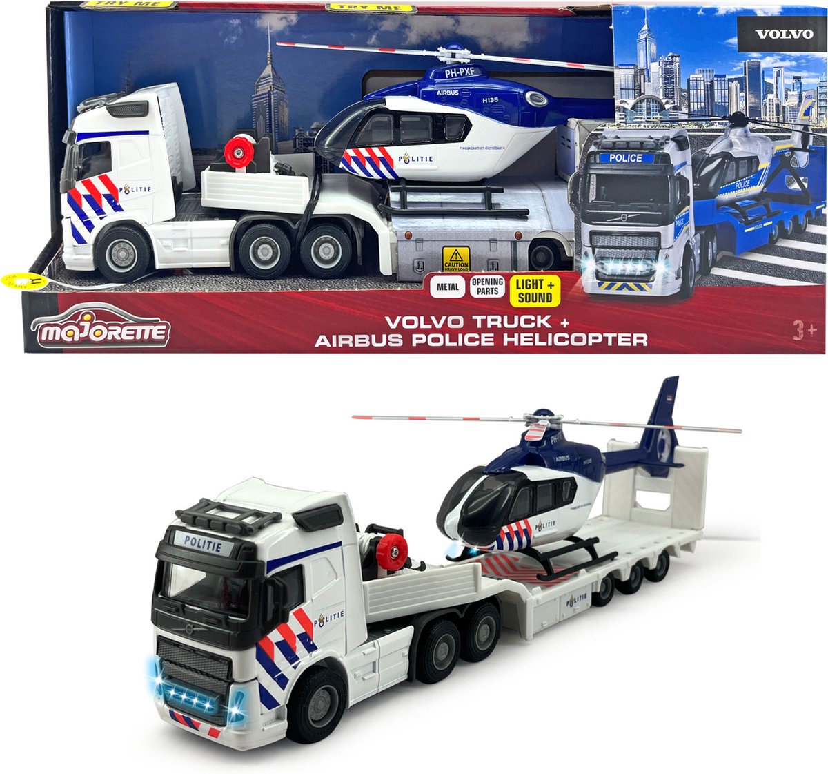 Majorette Grand Series - Volvo Truck +  Police Helicopter NL - Metaal - Licht en Geluid - 35 cm - Speelgoedvoertuig