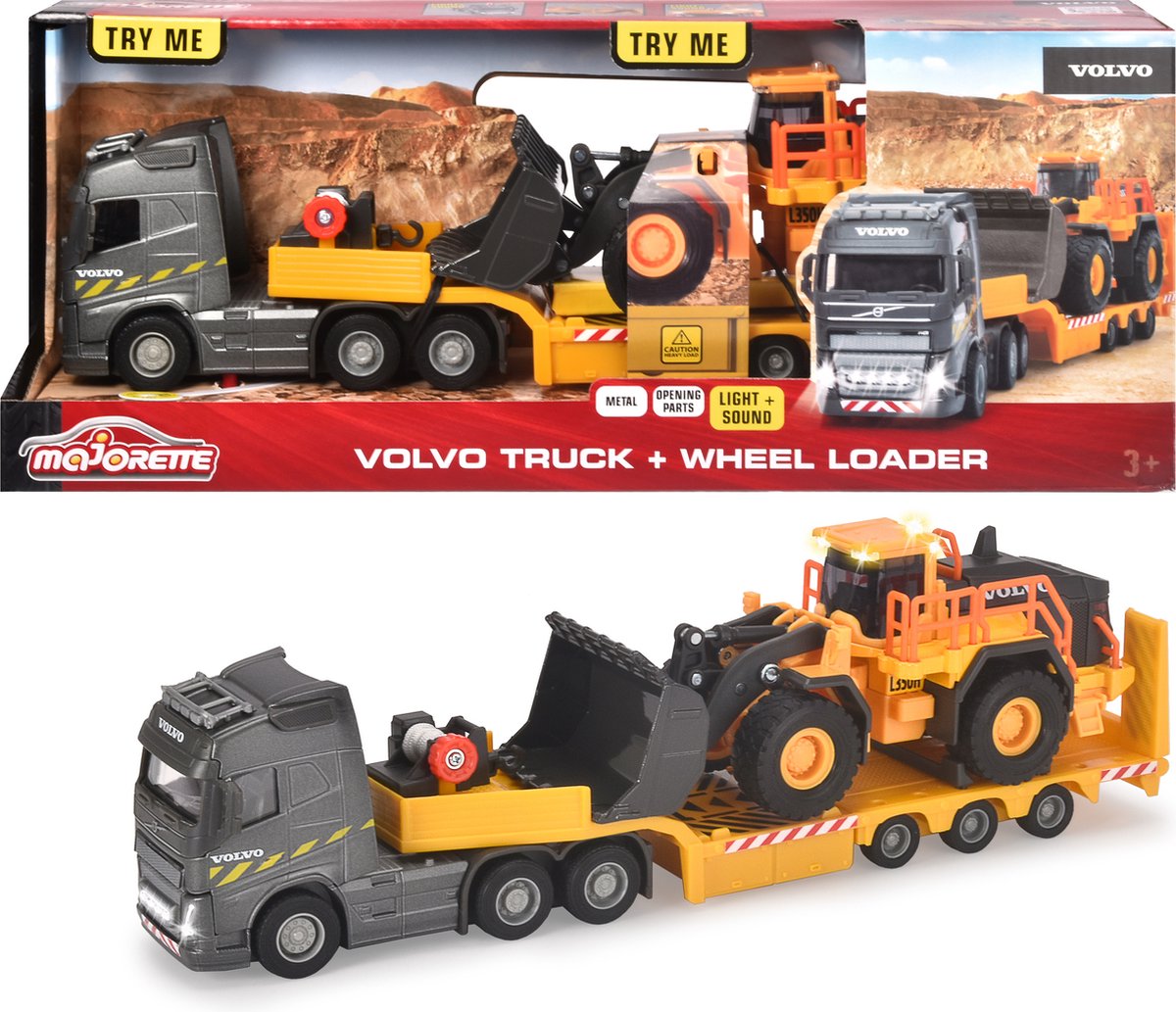 Majorette Grand Series - Volvo Truck + Wiellader - Constructie - Metaal - Licht en Geluid - 35 cm -Speelgoedvoertuig