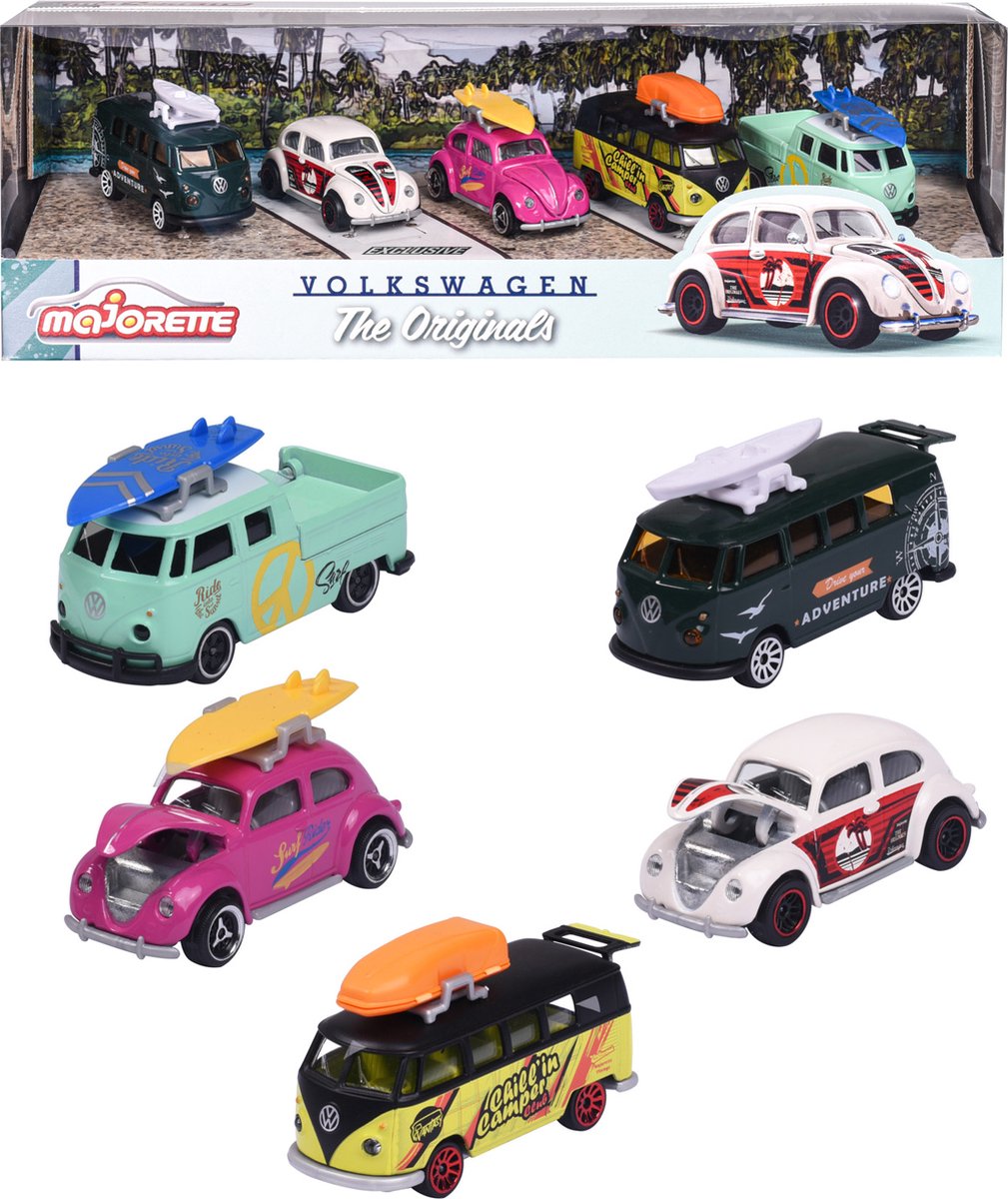 Majorette Volkswagen Originals 5 stuks Giftpack - 7,5cm - Voertuigen - Die-Cast - Vanaf 3 jaar - Speelgoedvoertuig