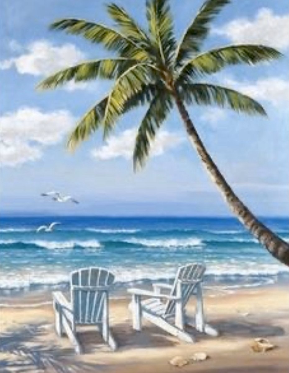 Beach 1 palmboom – 30x40cm - VIERKANT – HQ Diamond Painting - volledig dekkend - Diamant Schilderen – voor Volwassenen – strand – vakantie