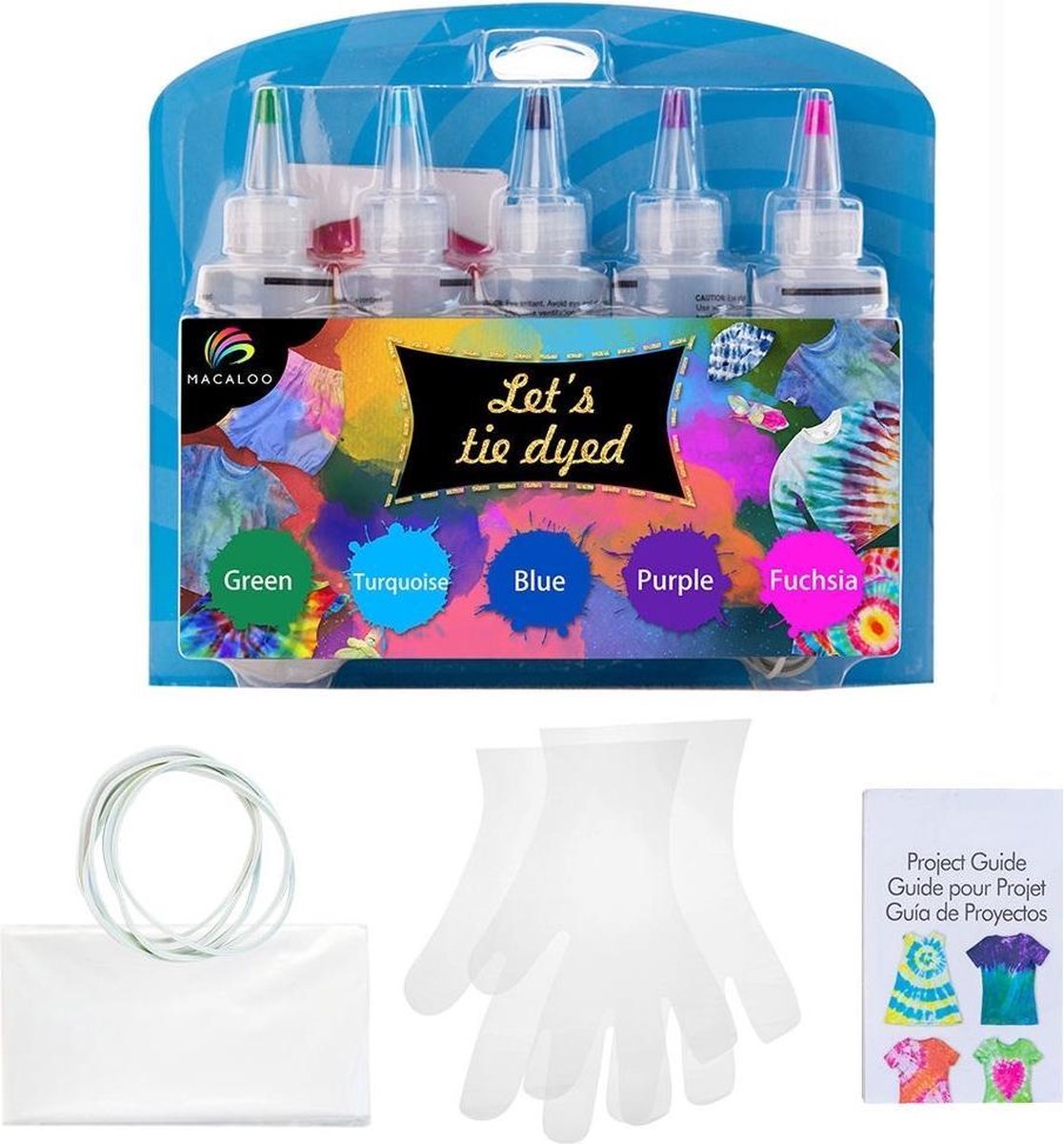 Tie Dye Kit II Verf Set Textielverf 5 Kleuren 120ml - T Shirt Tie Dye Set Incl Elastiek & Handschoenen – Tie Dye Paint - Kindvriendelijk - Hoog kwaliteit