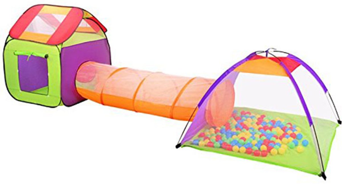 Kindertent met tunnel - 200 ballen - speeltent en kindertent - 3 in 1