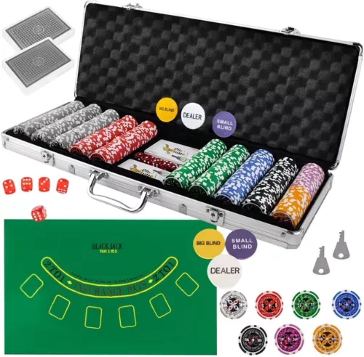   Poker Set met 500 Chips - Compleet en Klaar voor Gebruik