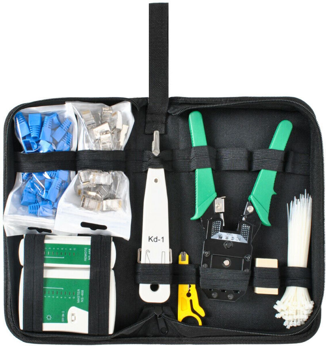 Netwerk Tester Set in etui- RJ45/RJ12/RJ11/Cat5/Cat5e/Cat6/UTP/LAN - Kabeltester Met Krimptang & LSA tang