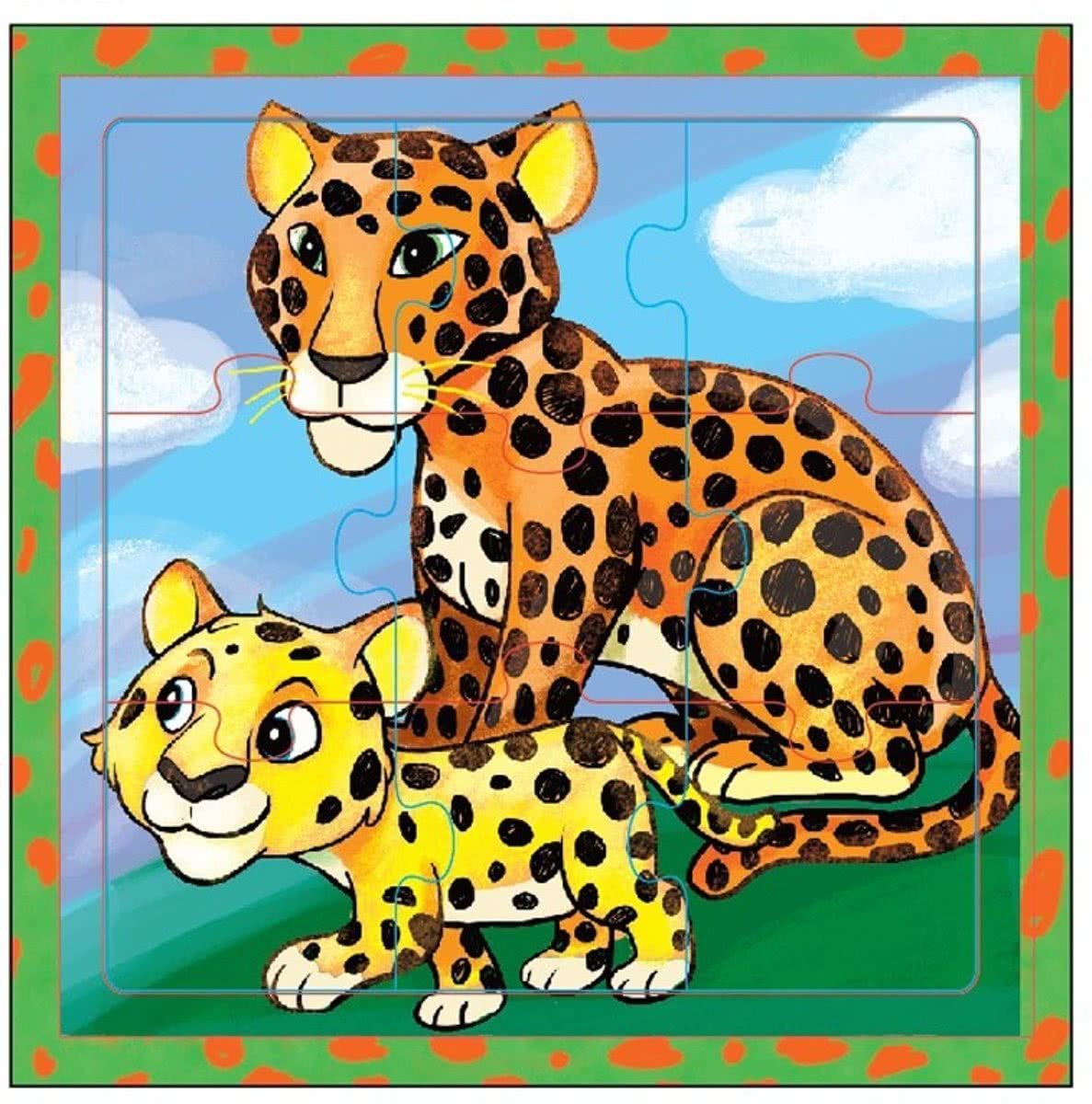 Mama Memo Legpuzzel Luipaarden Hout 9 Stukken 15 X 15 Cm