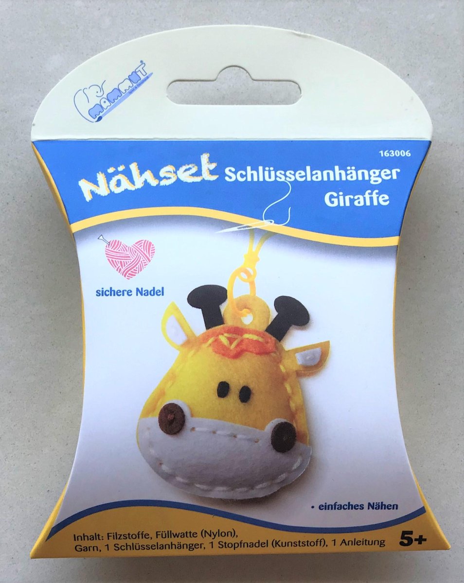 Naaiset dier sleutelhhanger giraffe knuffel (naai pakket)