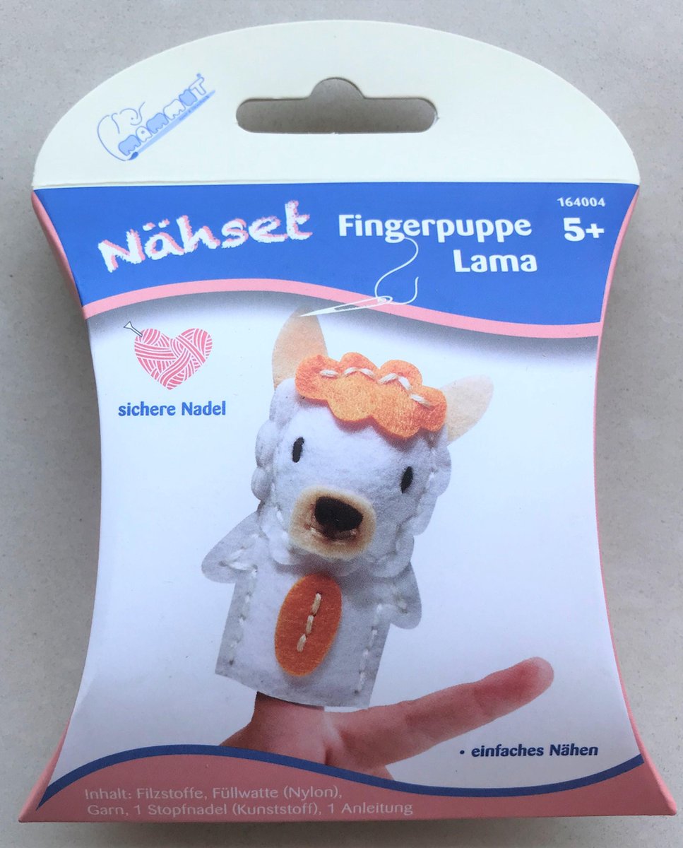 Naaiset vingerpop Lama dier knuffel (naai pakket)