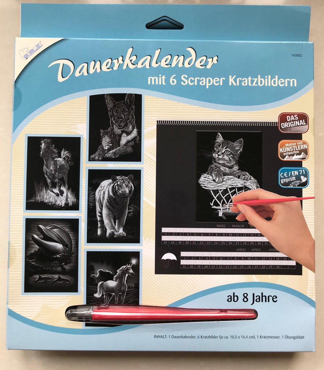 Scratching Kalender 6 afbeeldingen dieren 2 zilver kras tekenen DIY