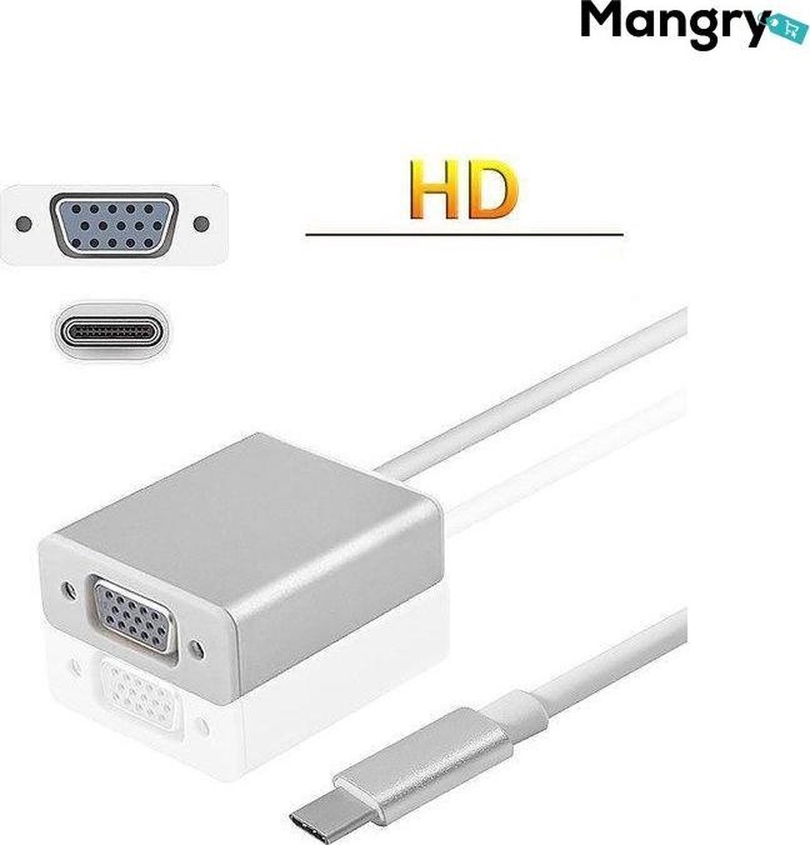 USB Type C Naar VGA Kabel Adapter Converter - Male To Male - Apple IMAC Macbook / Chromebook Compatibel - Plug & Play - Mangry