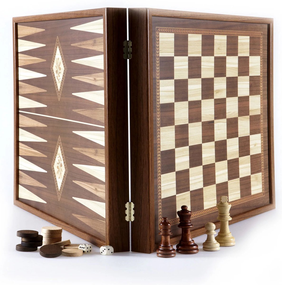 Manopoulos - Schaken & backgammon - 2-in-1 combo - 41x41 cm