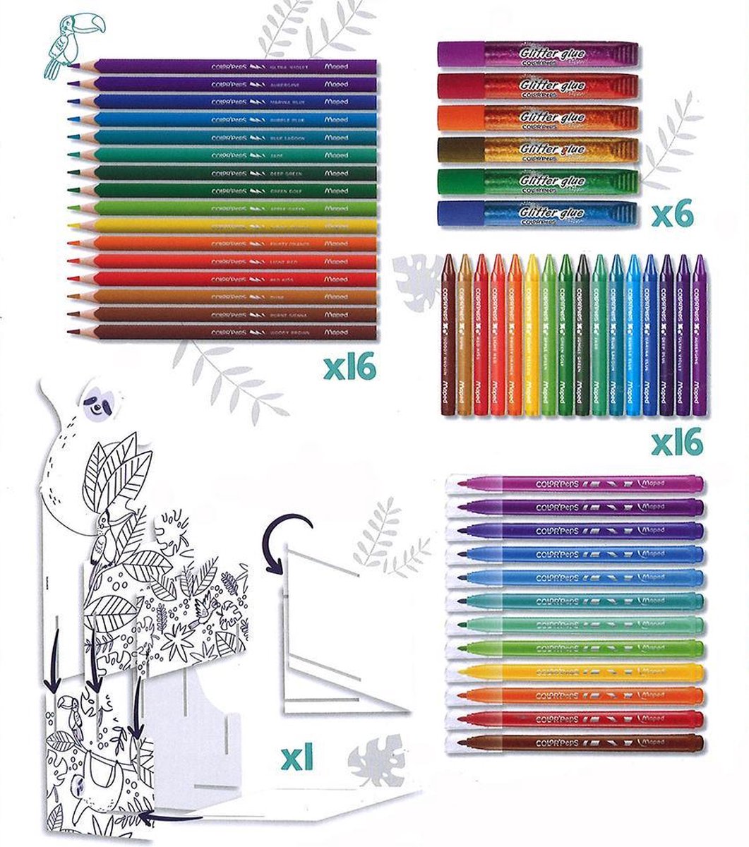 Maped KLEUREN KIT - doos met 50 potloden/stiften/krijt + 1 kleurhulpmiddel