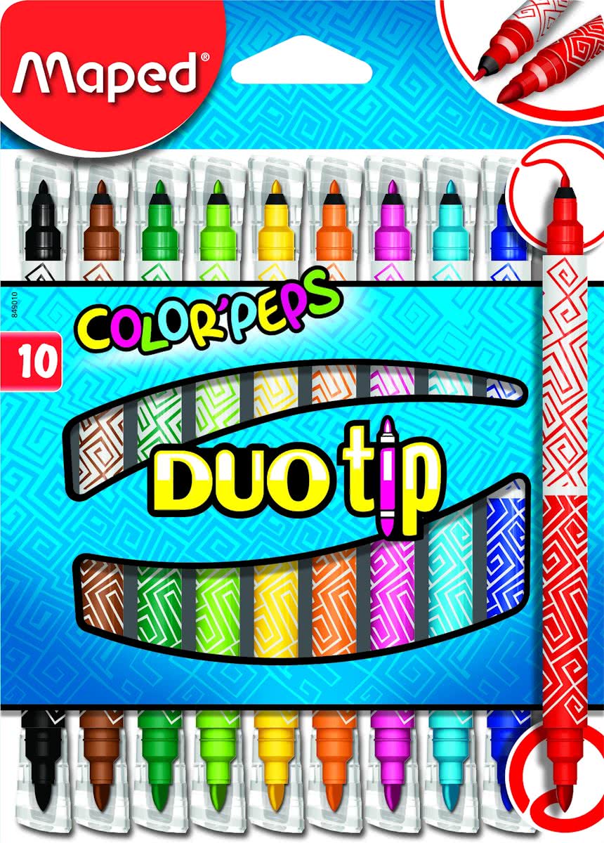 ColorPeps goed uitwasbare viltstift - DUO TIP - in ophangdoos x 10