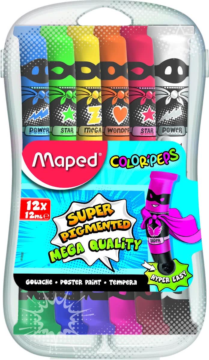 Colorpeps plakkaatverf - tube 12 ml - kunststof box x 12