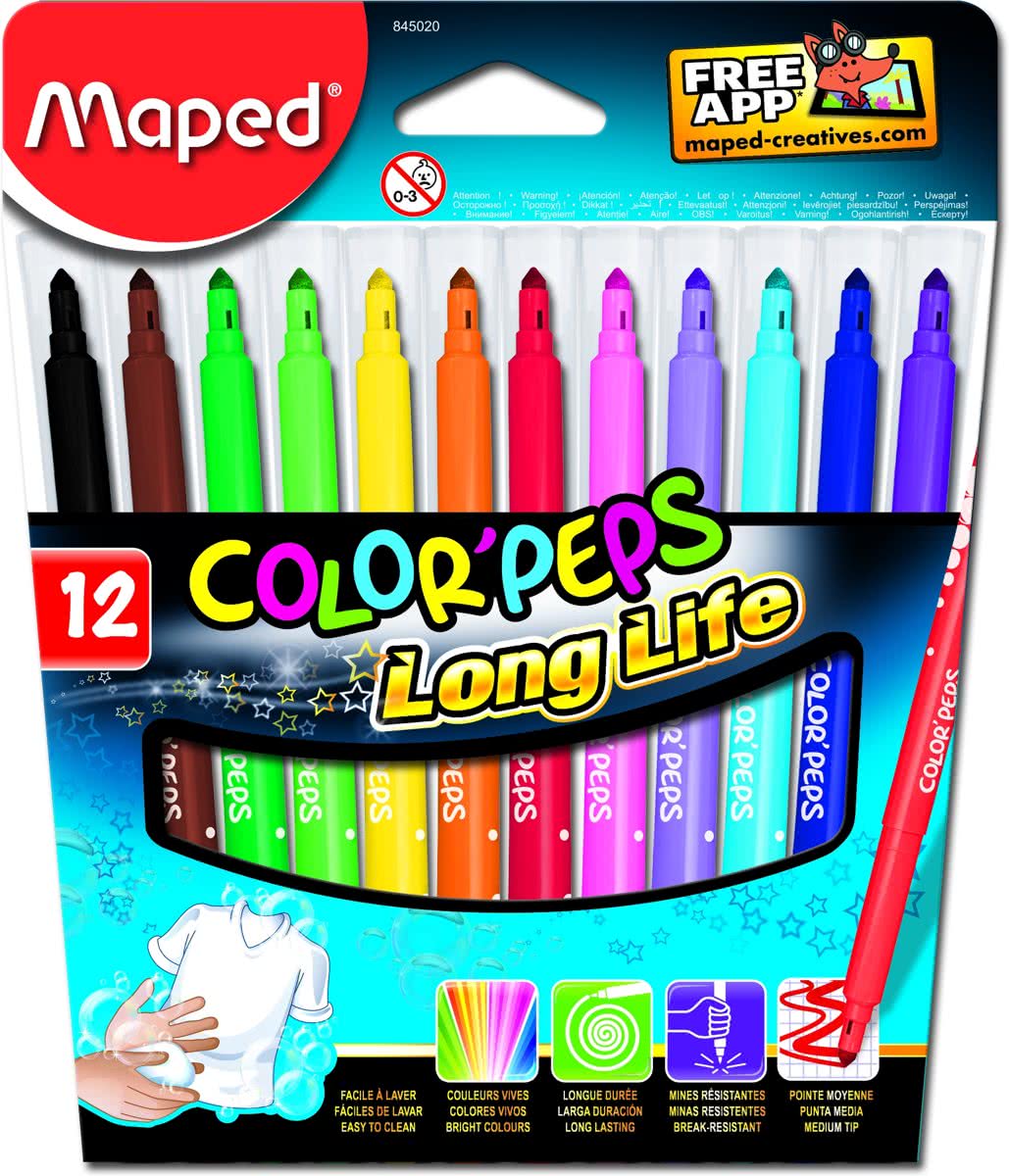 Colorpeps ultra uitwasbare viltstift x 12