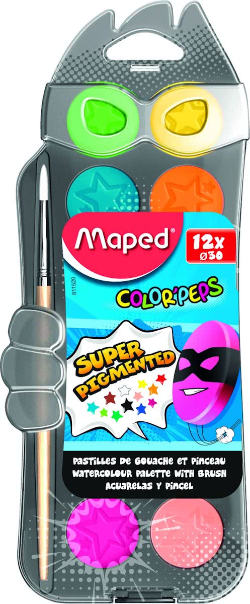 Colorpeps waterverf - napjes 30 mm - box x 12 + 1 penseel