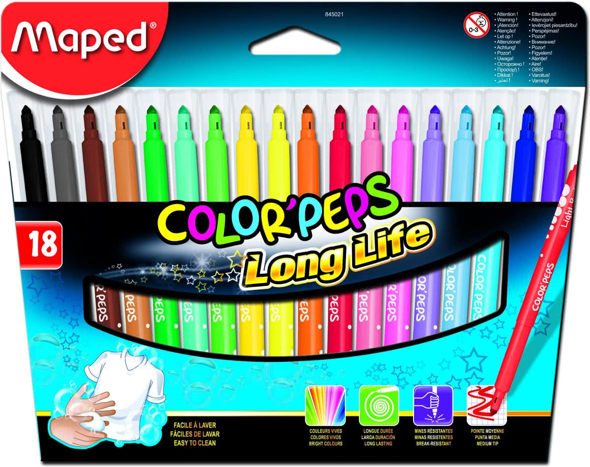 Maped Viltstift ColorPeps 18 stiften in een kartonnen etui