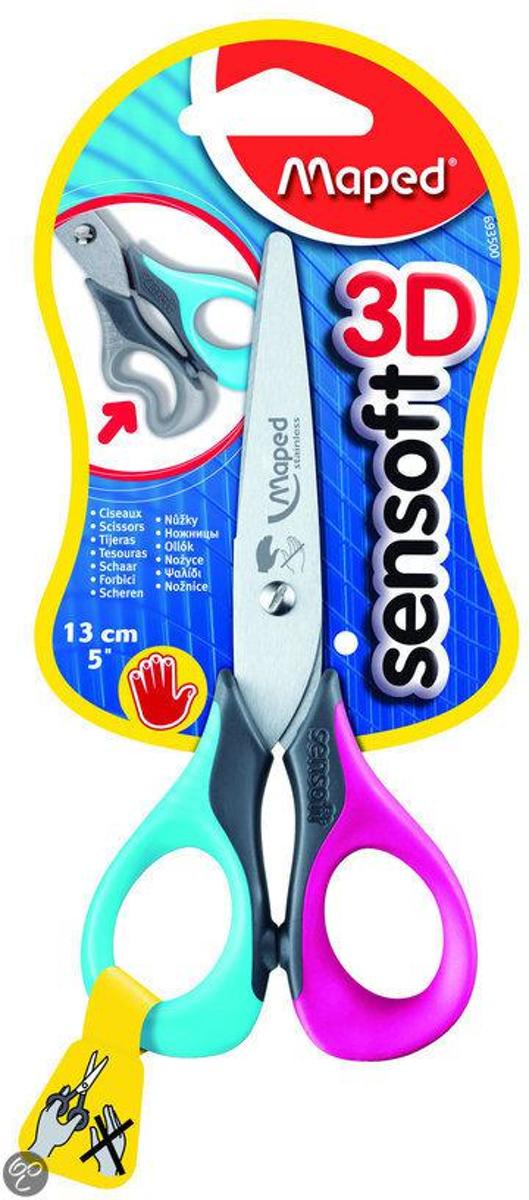 Sensoft 3D schaar 13 cm - linkshandig - zachte grepen - blauw/roze