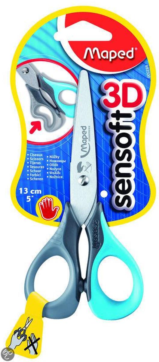 Sensoft 3D schaar 13 cm - linkshandig - zachte grepen - grijs/blauw