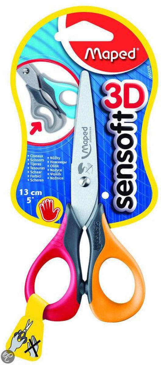 Sensoft 3D schaar 13 cm - linkshandig - zachte grepen - rood/geel