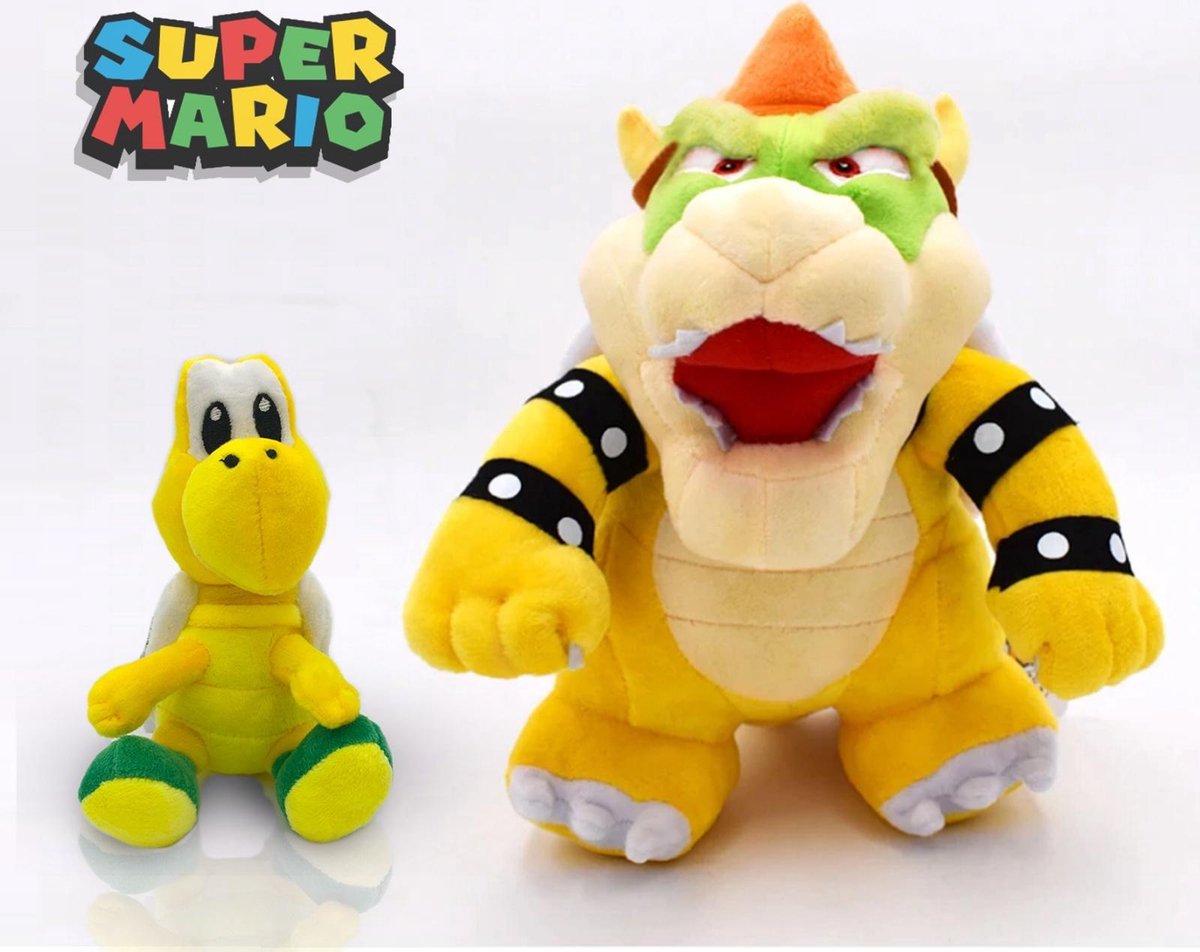 Mario Bros Bowser 26 Cm en Koopa Troopa 15 Cm knuffel pluche