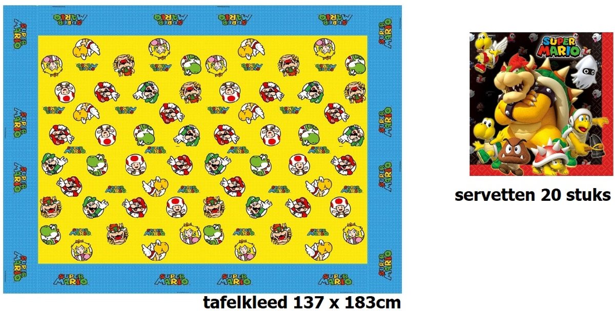 Super Mario tafelkleed + 20 Mario servetten PROMOpack