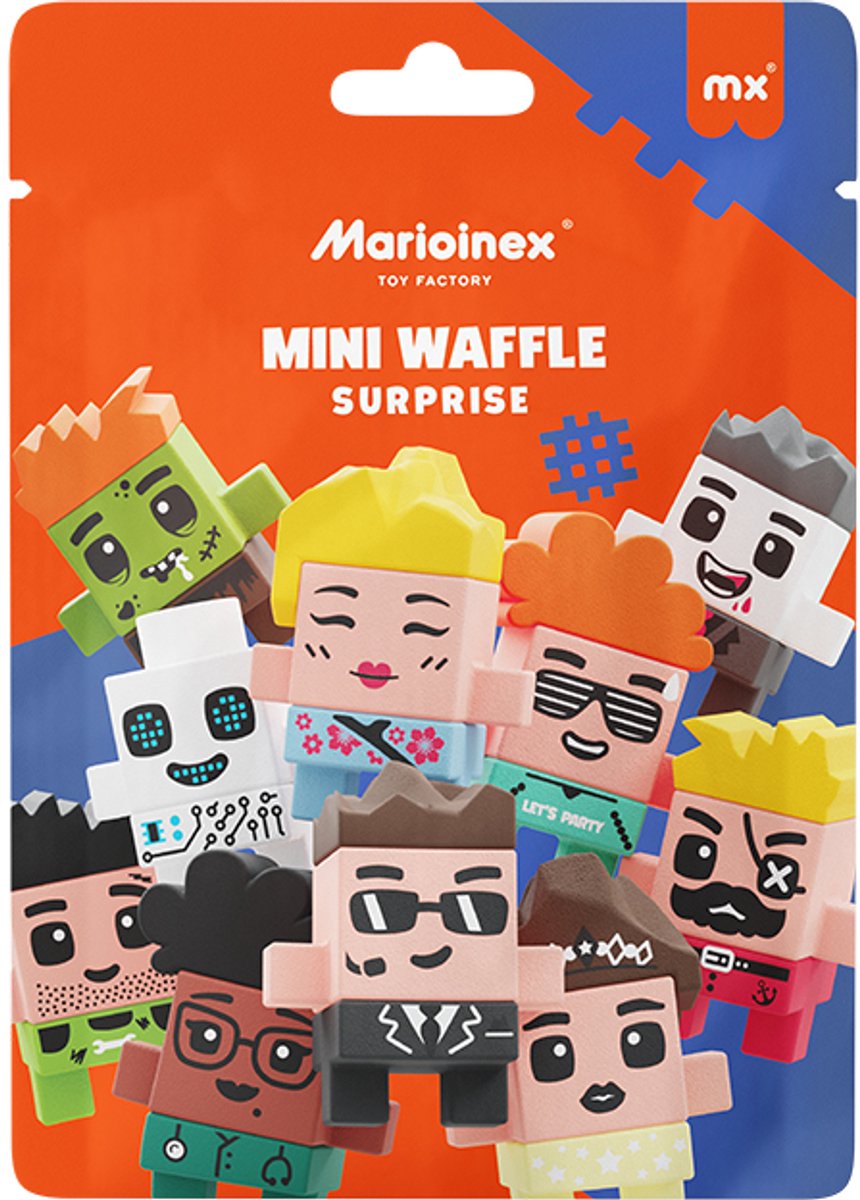 Marioinex bouwstenen Mini Waffle verrassing - kleurrijk speelgoed.