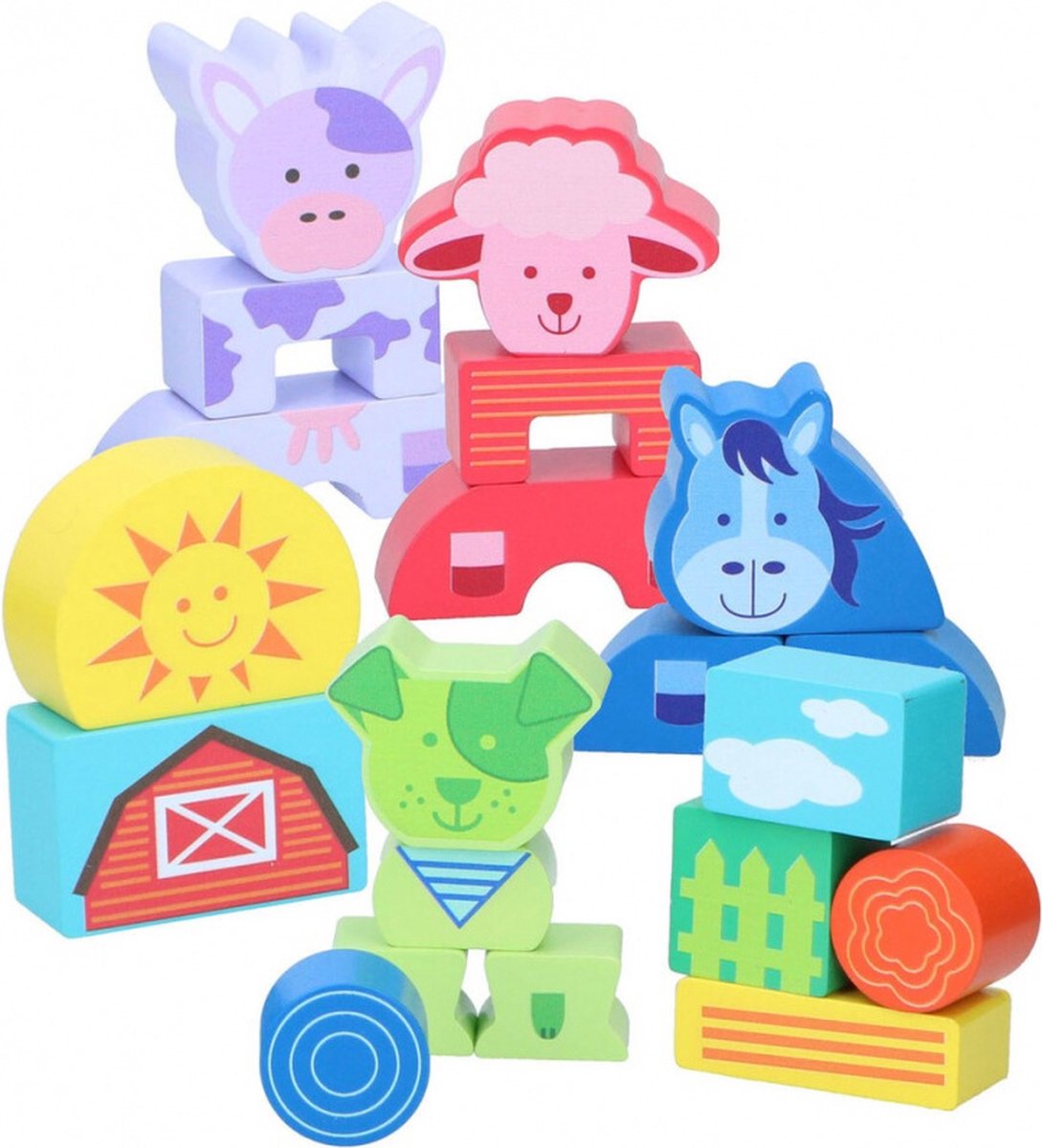 Marionette Wooden Toys Blokken Farm Animals (20 stuks)