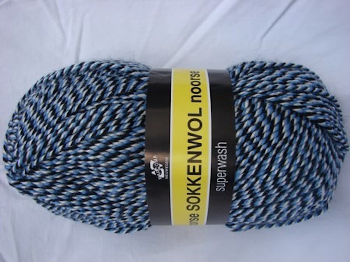   Noorse Sokkenwol 6846 Blauw/Zwart/Wit Pak 10 Stuks