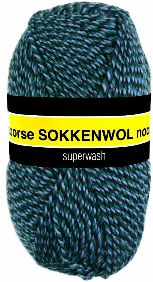   Noorse Sokkenwol 6852 Licht Blauw/Groen/Zwart. Pak 10 Stuks