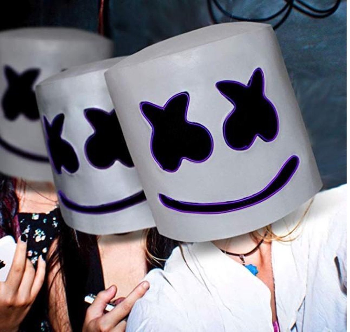 Marshmello Masker - Fortnite - Marshmellow - DJ Marshmello - Halloween - Carnaval - Verkleedkleding - Inclusief Paars LED Licht