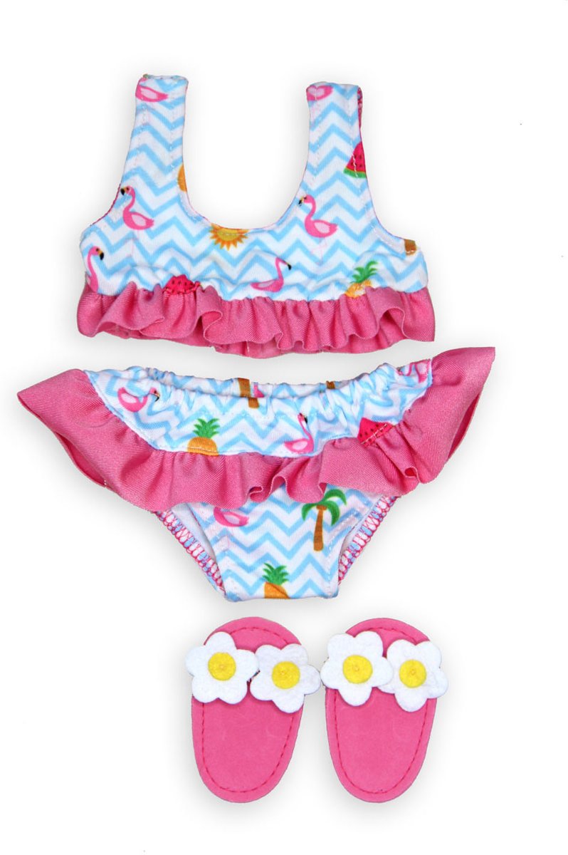 Poppen Bikini met Slippers Flamingo, 28-35 cm Afmeting verpakking: 25 x 16 x 0,5 cm, geschikt voor poppen van 28-35 cm