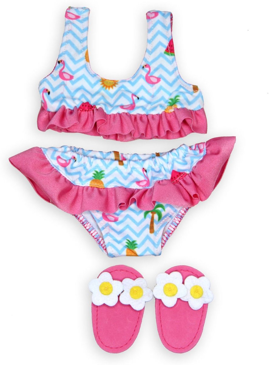 Poppen Bikini met Slippers Flamingo, 35-45 cm Afmeting verpakking: 30 x 16 x 3 cm, geschikt voor poppen van 35-45 cm