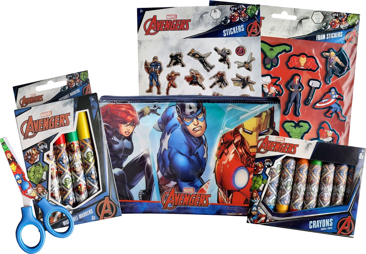 Marvel Avengers - knutselpakket - Schaar - Stickers - Stiften - Was krijtjes - Etui - verjaardag - cadeau - kado