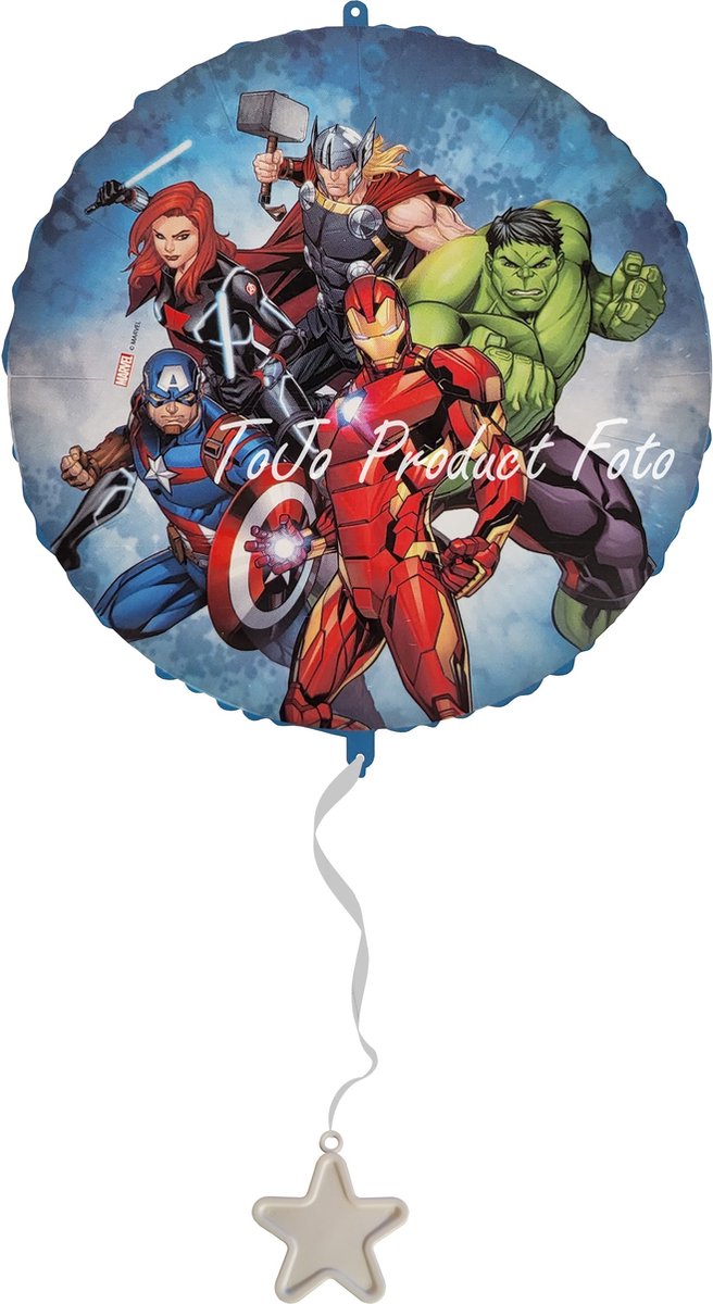 Marvel Avengers Folieballon - opblaasbaar - te vullen met helium - herbruikbaar - 46 cm - incl. papieren rietje, gewichtje en lint - ballon - versiering - verjaardag - kinderfeestje - party - iron man - hulk - captain america - black widow - Thor