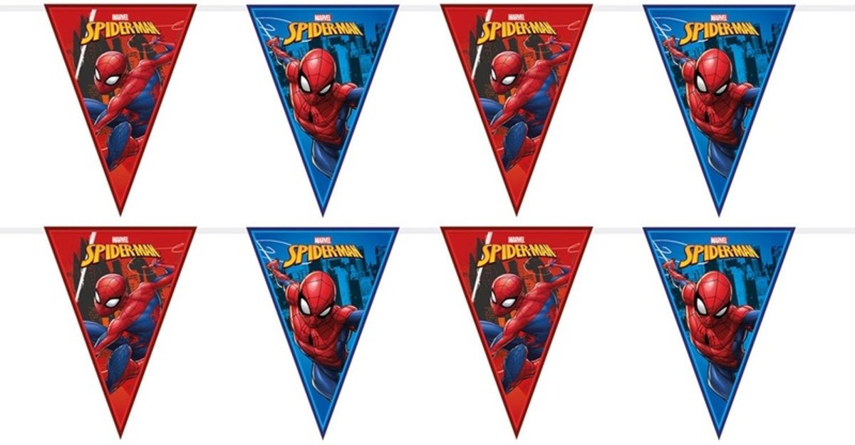 2x Marvel Spiderman vlaggenlijnen themafeest 230 cm - Kinderfeestje partijtje feestslingers