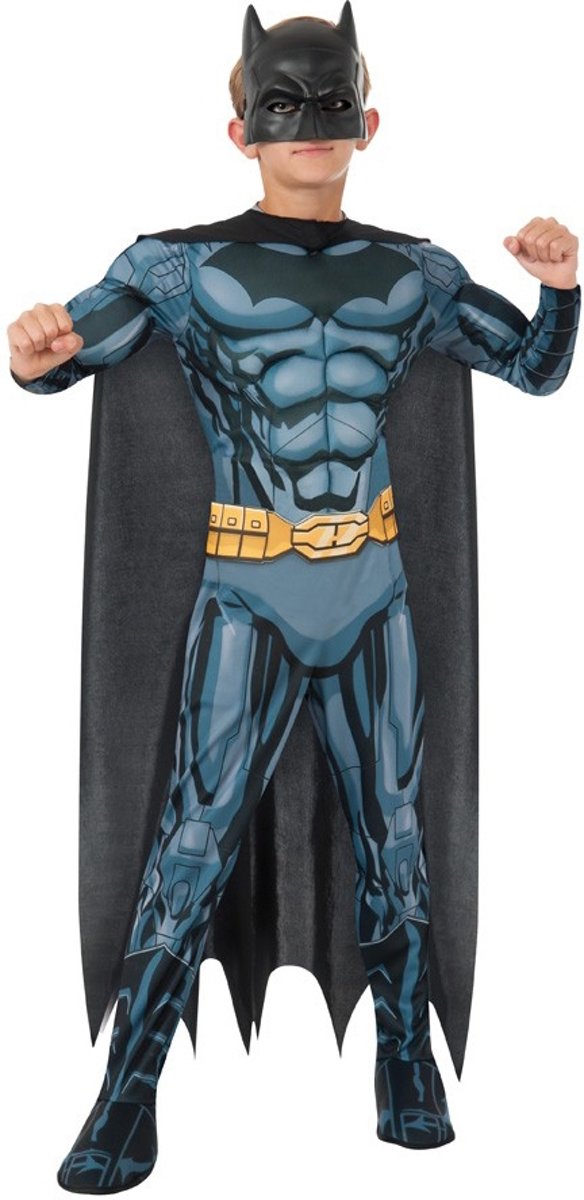 Batman pak muscles met cape en masker - maat 104-116 - Marvel Batgirl superheld zwart jongens gespierd carnaval