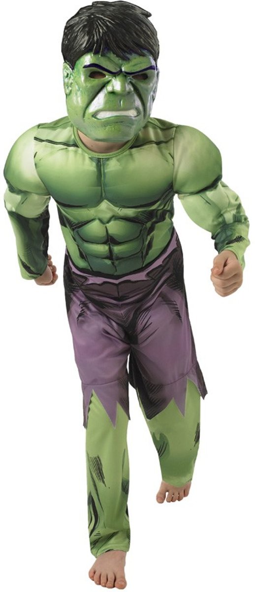 Hulk pak muscles met masker - maat 110-116 - Marvel superheld groen kostuum jongens gespierd carnaval