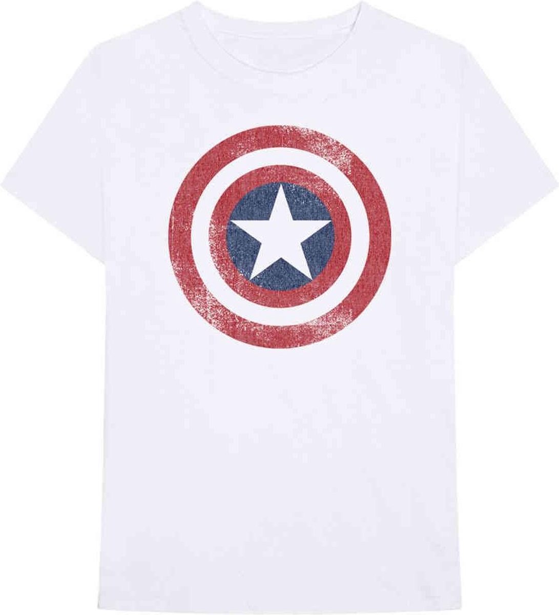 Marvel Captain America Heren Tshirt -L- Distressed Shield Wit