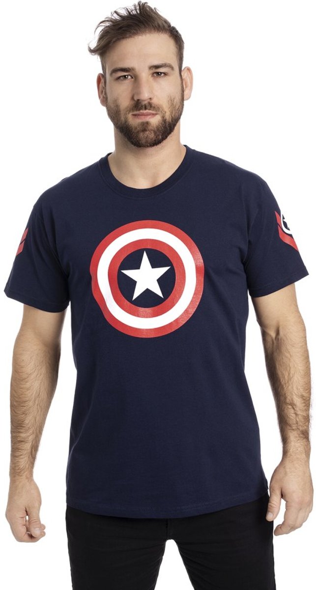 Marvel Captain America Heren Tshirt -M- Sign Blauw