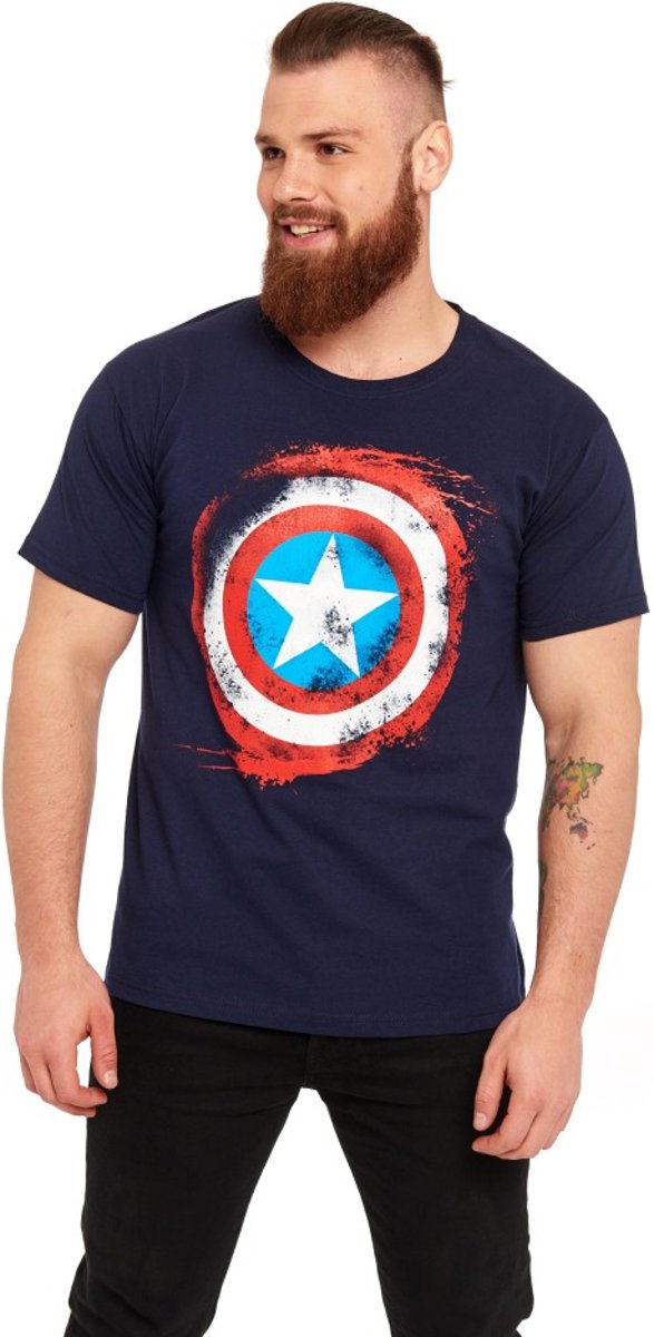 Marvel Captain America Heren Tshirt -XL- Sign Blauw