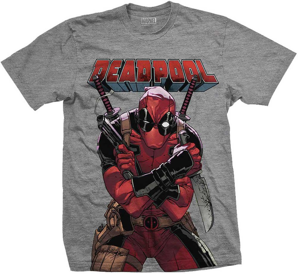 Marvel Comics - Deadpool Big Print heren unisex T-shirt grijs - L