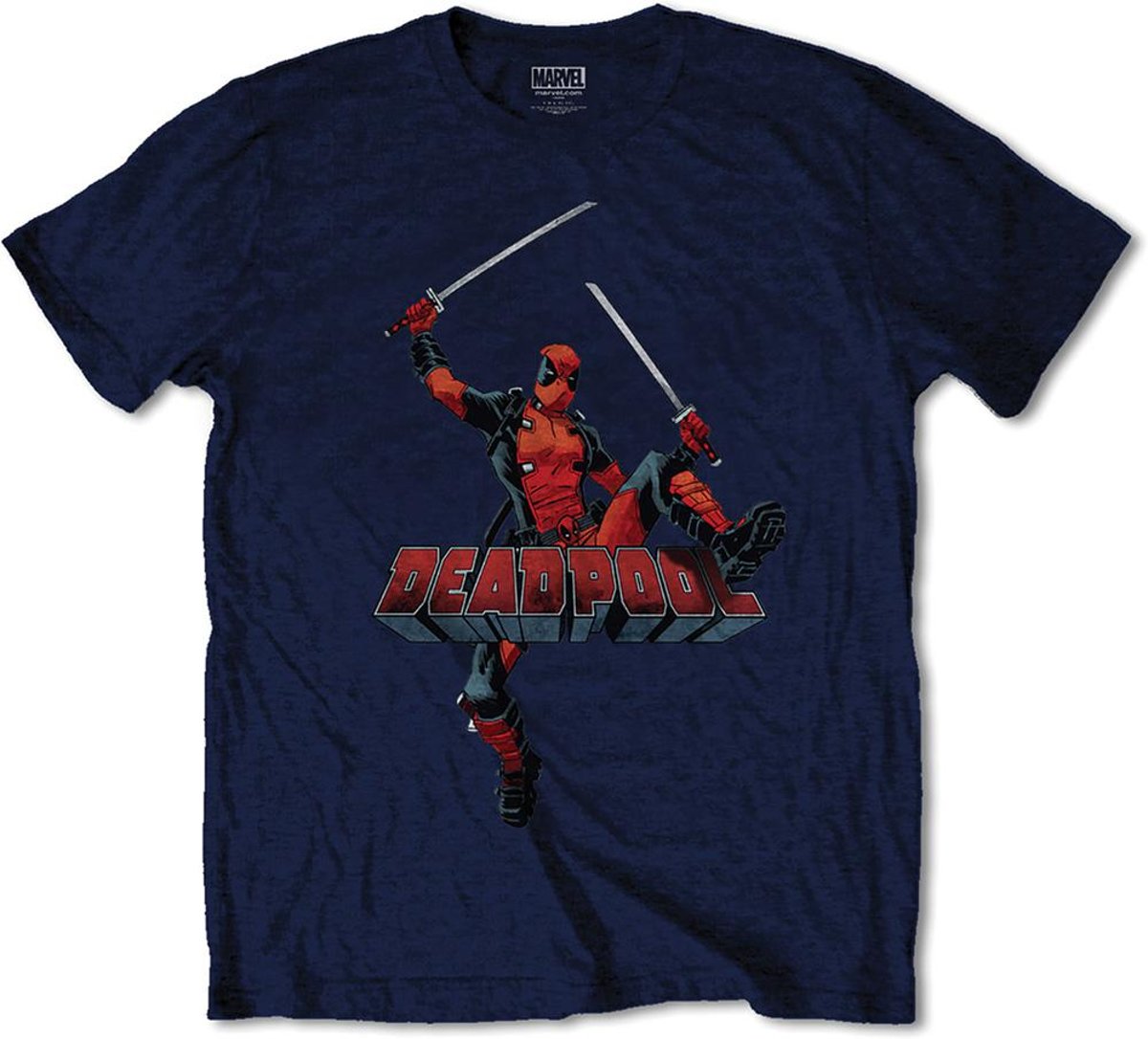 Marvel Comics - Deadpool Logo Jump heren unisex T-shirt blauw - L