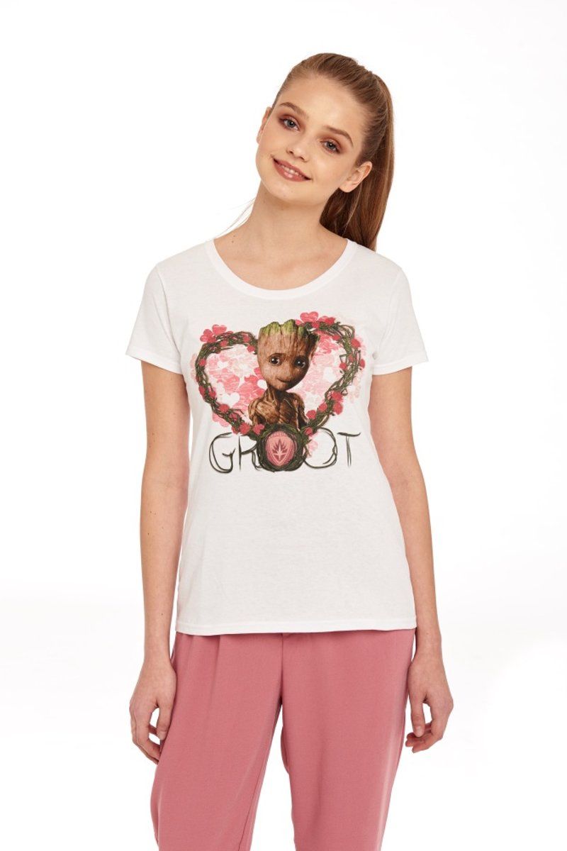 Marvel Guardians Of The Galaxy Dames Tshirt -M- Groot Heart Flowers Wit