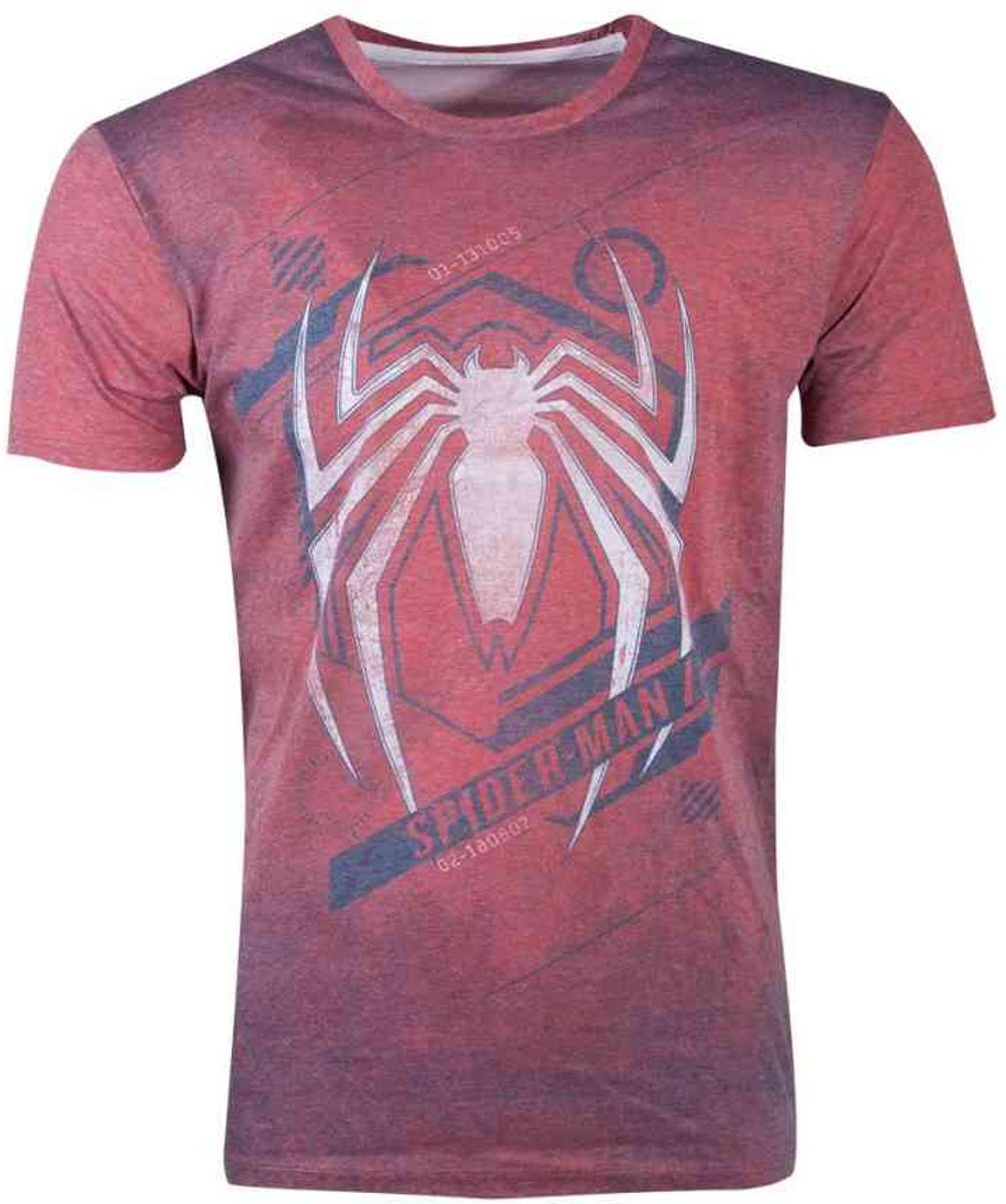 Marvel Spiderman Heren Tshirt -2XL- Acid Wash Spider Rood