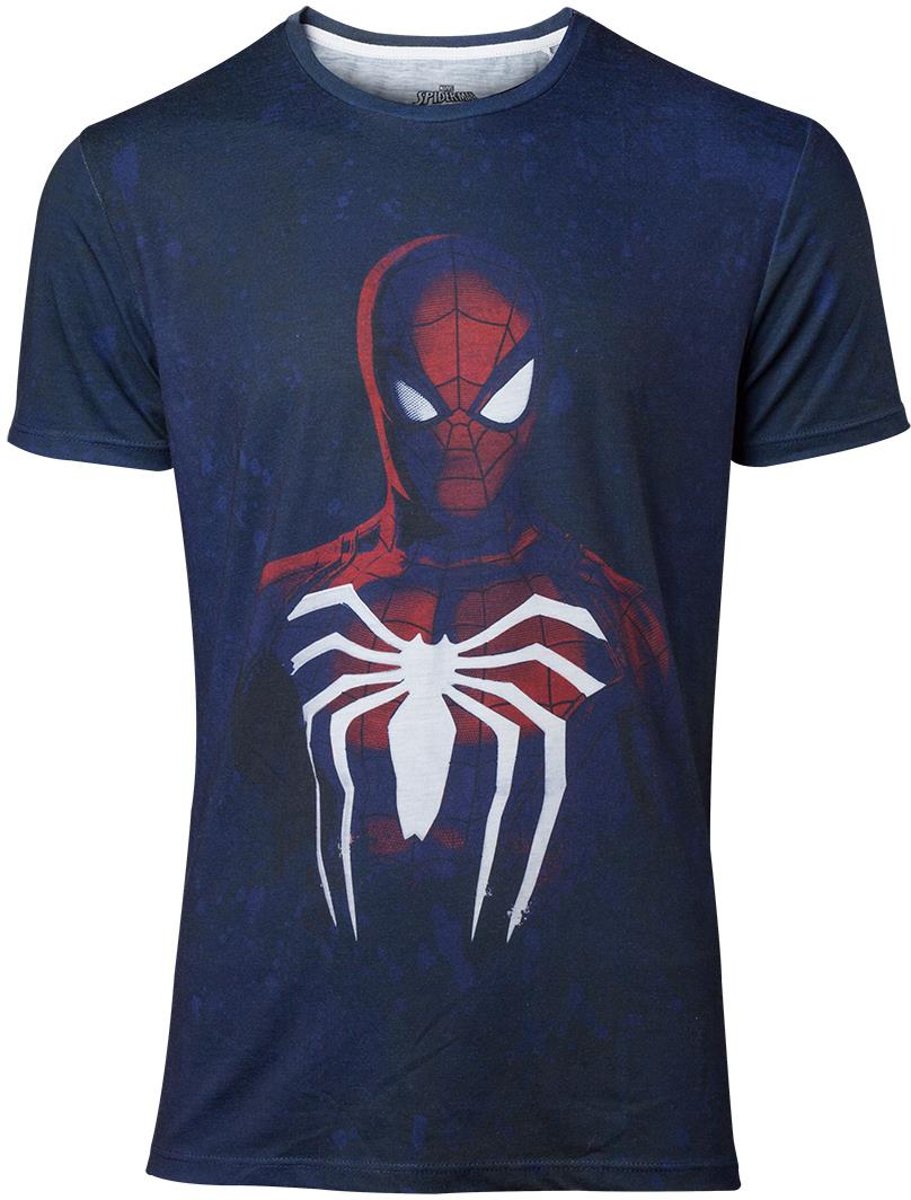 Marvel Spiderman Heren Tshirt -S- Acid Wash Blauw