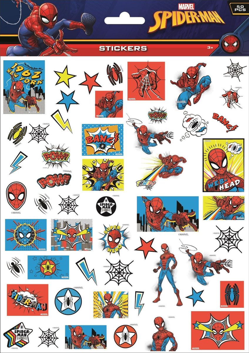 Marvel Stickers Spider-man Junior 25 X 21 Cm Blauw/rood 50 Stuks