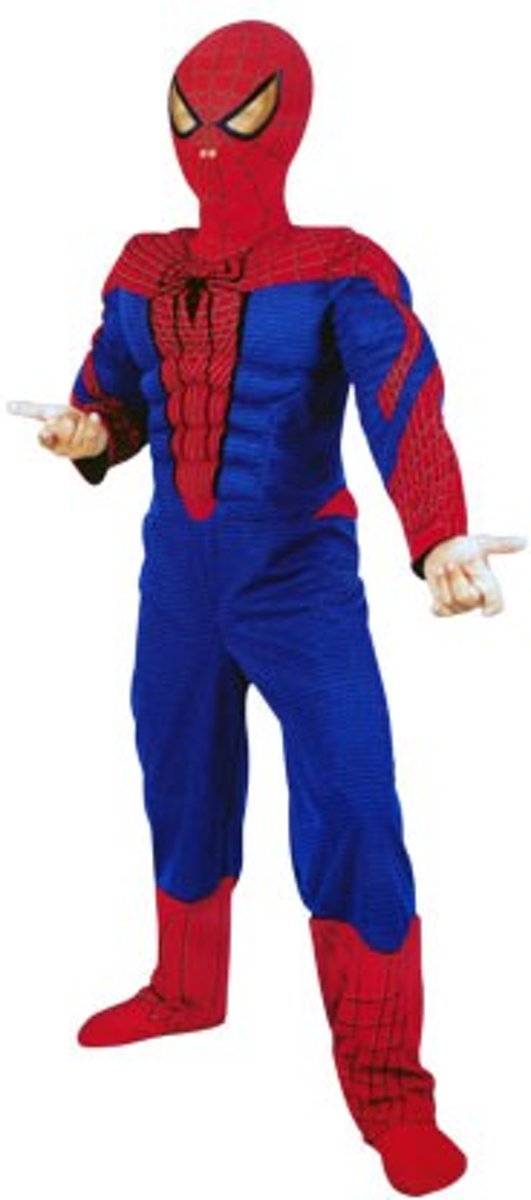 Spiderman pak muscles met masker - maat 122-128 - Marvel superheld rood blauw kostuum jongens gespierd carnaval